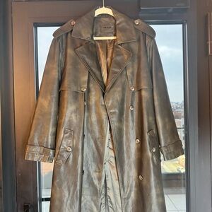 Dark Olive/ Brown Leather Trench Coat